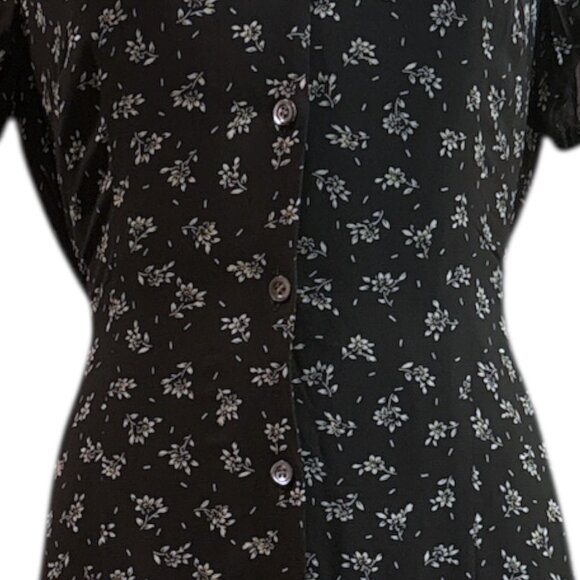 Vtg Dark Academia Ditzy Floral Maxi Dress Sz 8 Button Front Collared Cottagecore - Picture 3 of 15